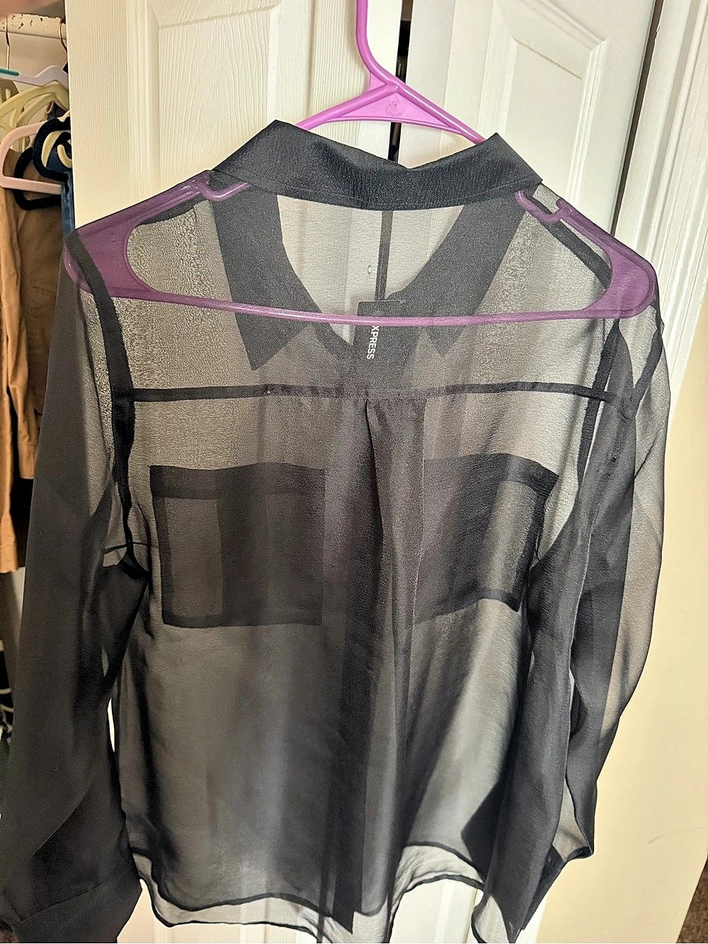 Express Sheer Button Down Blouse in Black - Picture 2 of 2